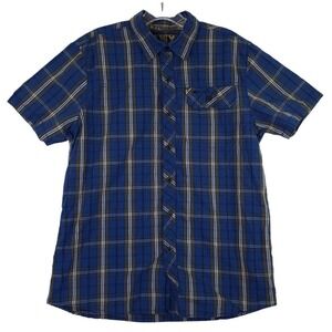 Realtree‎ Button Up Mens Medium Blue Plaid Short Sleeve Shirt Pocket Outdoors